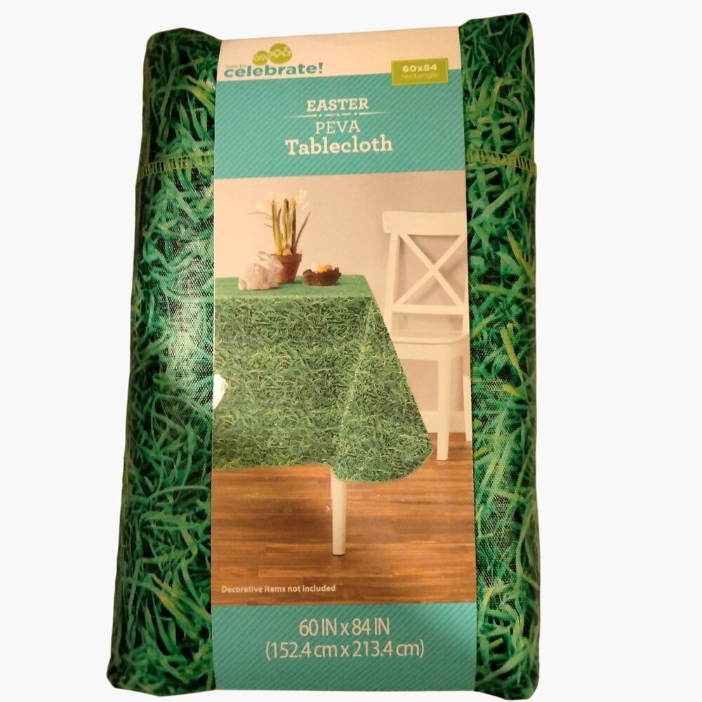 Easter Vinyl Tablecloth Picnic  Green Grass 60 x 84 Inch Peva New